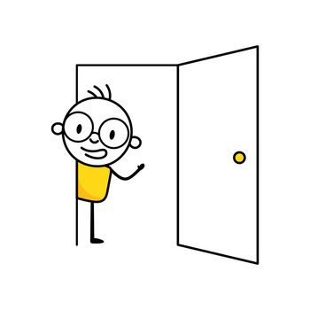 Man looks out through the open door. Vector stock illustration