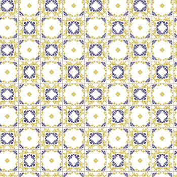 Azuleyo seamless pattern yellow and blue ornament.Portugal geometric ceramics.
