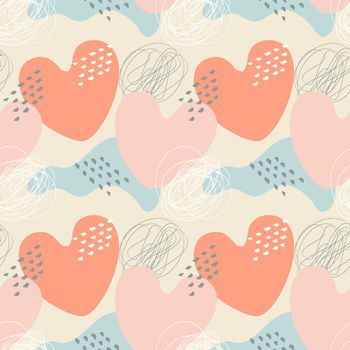 Pattern heart love, boho style, wedding and Valentines day, pastel colors, doodle. Vector illustration