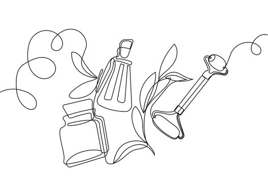 Continuous drawing of one line of top view of ingredients