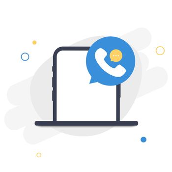Smartphone with call center icon and bubble talk on white background. Talking with service call support hotline and call center icon. Vector flat illustration