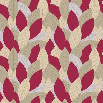 Pattern with leaves Viva Magenta color of the year 2023.