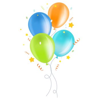 bright balloons with colorful confetti on a white background.