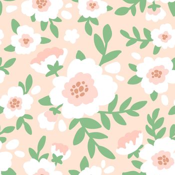 Vintage floral vector background. Floral seamless pattern with white flowers and leaves. Creative texture for fabric, textile, design and fashion prints.