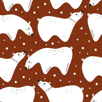 Red pattern with white minimalistic bears in Scandinavian style