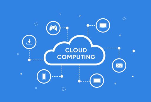 Cloud Computing technology concept. Cloud storage network. On-demand access to configurable online computing resources - mobile and desktop data storage, gaming, backup files.