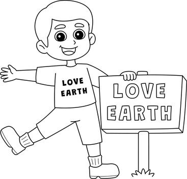 Boy Holding a Love Earth Sign Isolated Coloring