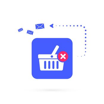 Abandoned Shopping Cart Recovery Email Strategies vector icon business concept. Sending a marketing email to a customer who has added an item to their shopping cart but has not completed the order