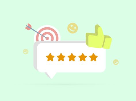 Customer Satisfaction concept with five star feedback rating, Satisfied consumer with positive review. 3d vector illustration