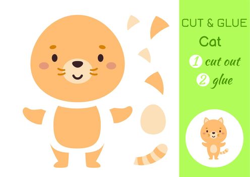 Cut and glue paper little cat. Kids crafts activity page. Educational game for preschool children. DIY worksheet. Kids art game and activities jigsaw. Vector stock illustration
