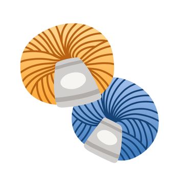 Set of yarn balls for knitting and crochet in blue and yellow colors vector