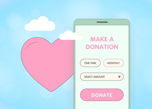 Donation charity and affection support concept. Donate online with mobile social app to help other people, giving money or volunteer