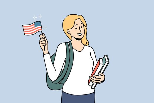 Smiling girl student with American flag