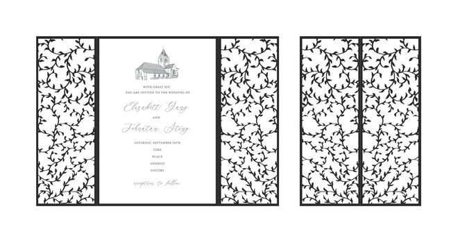 Gate fold laser cut Ornamental wedding invitation card template. Design for laser cut or die cut template.