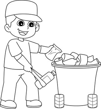 Boy Picking Up Litter Isolated Coloring Page