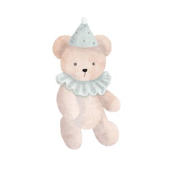 Watercolor vector plush toy bear isolated on white background.