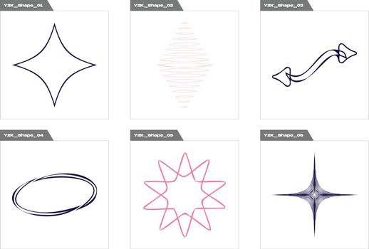 Set of Y2K style vectors of objects. Brutalism star and flower shapes. Modern abstract forms.