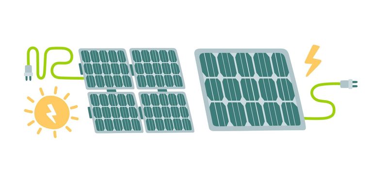 Set of solar panels, alternative renewable energy, solar energy, technological solar panels, vector