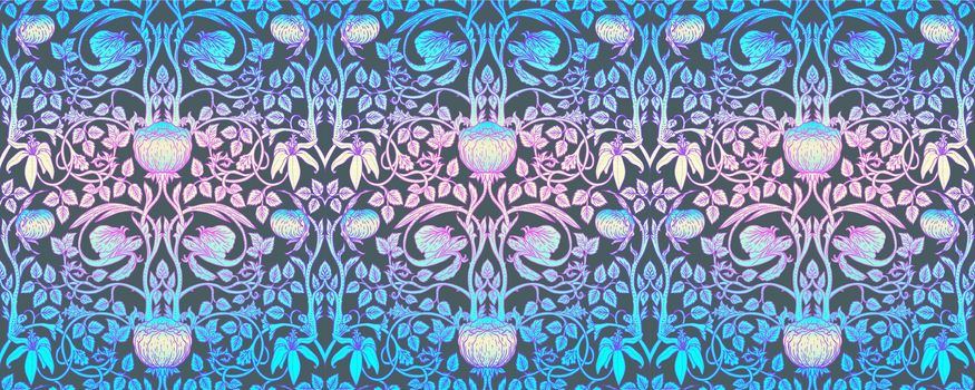 Floral vintage seamless pattern for retro wallpapers. Enchanted Vintage Flowers. Arts and Crafts movement inspired. Design for wrapping paper, wallpaper, fabrics