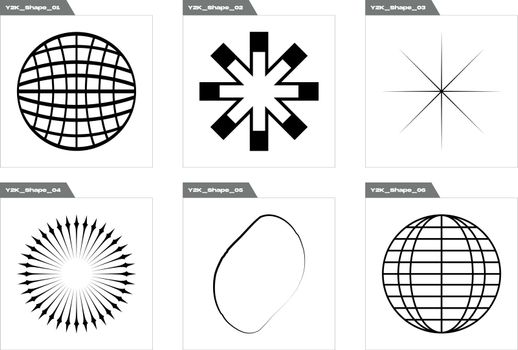 Set of Y2K style vectors of objects. Extraordinary Graphic Assets. For modern T-shirts designed.