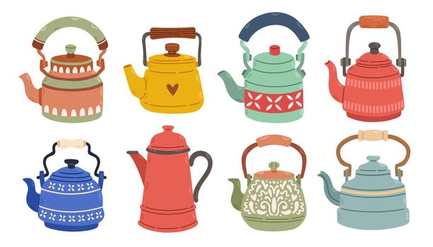 Set of teapots for tea. Stock design isolated on a white background for websites and apps