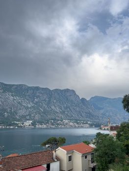 Stormy sky over the mountains and the Bay of Kotor