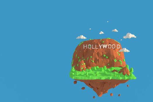 3D illustrator of Hollywood shooting the movie, USA.   3d rendering Low Polygon Geometry Background. Abstract Polygonal Geometric Shape. Lowpoly Minimal Style Art.