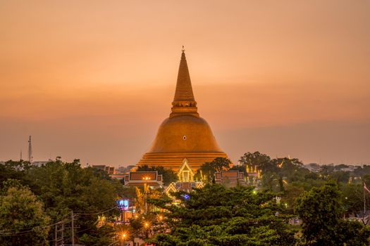 Sunset at Phra Pathom Chedi Nakhon Pathom Province, Thailand