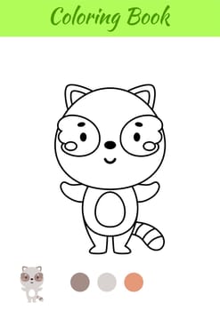 Coloring page happy raccoon. Coloring book for kids. Educational activity for preschool years kids and toddlers with cute animal. Vector illustration