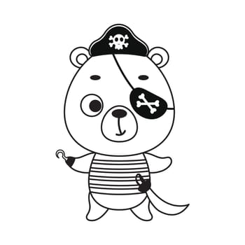 Coloring page cute little pirate bear with hook and blindfold. Coloring book for kids. Educational activity for preschool years kids and toddlers with cute animal. Vector stock illustration