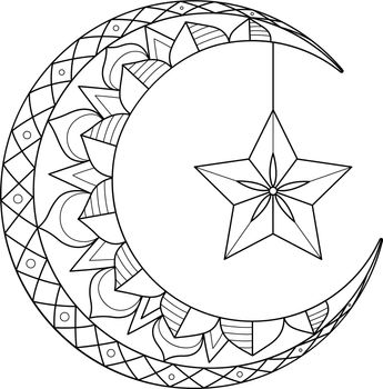 Ramadan Crescent Moon with Star Isolated Coloring