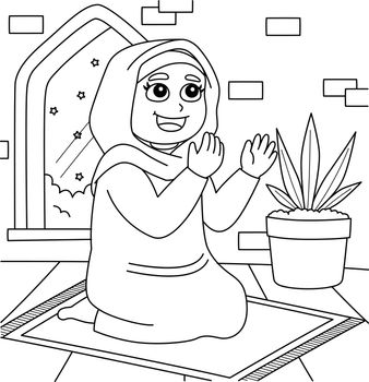 Ramadan Muslim Girl Praying Coloring Page for Kids