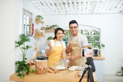 Couple making dough together, baking and cooking concept rustic style photo for cook book and cook blog