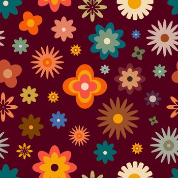 Retro seamless pattern with flowers in 60s style