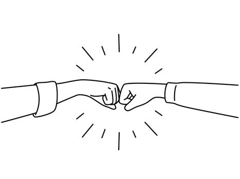 Close-up of people give fists bump greeting or getting acquainted. Businesspeople or colleagues make hand gesture celebrate shared win or victory. Vector illustration.