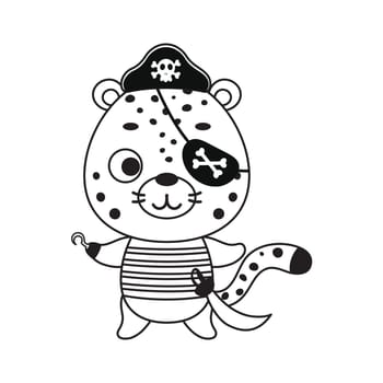 Coloring page cute little pirate cheetah with hook and blindfold. Coloring book for kids. Educational activity for preschool years kids and toddlers with cute animal. Vector stock illustration
