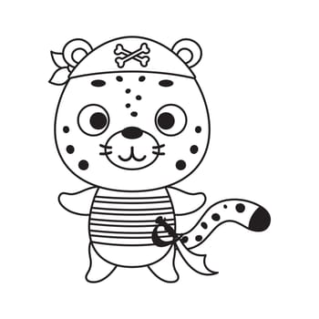 Coloring page cute little pirate cheetah. Coloring book for kids. Educational activity for preschool years kids and toddlers with cute animal. Vector stock illustration