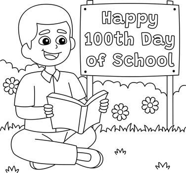 100th Day Of School Student Reading Book Coloring