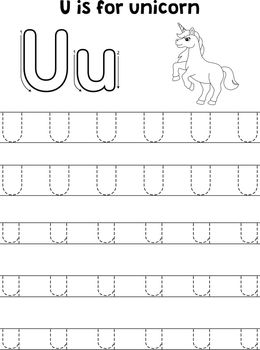 Unicorn Animal Tracing Letter ABC Coloring Page U