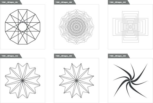 Retro futuristic elements for design. Brutalism star and flower shapes. Cyberpunk elements.