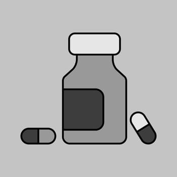 Medicine bottle and pills vector icon. Medicament