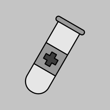 Flask with medical cross vector grayscale icon