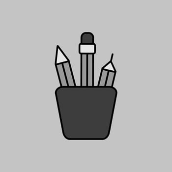 Pencil stand grayscale icon. Workspace sign