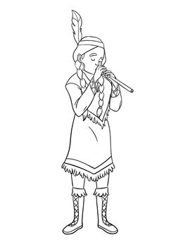 Native American Indian Girl Playing Flute Isolated