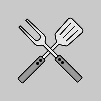 Big fork and spatula vector grayscale icon