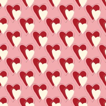 Valentines Day pattern with ugly funky hearts. Groovy cute love characters
