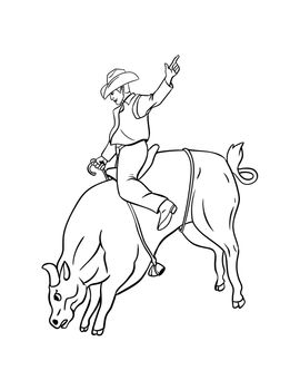 Bull Riding Isolated Coloring Page for Kids