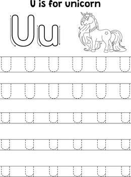 Unicorn Animal Tracing Letter ABC Coloring Page U