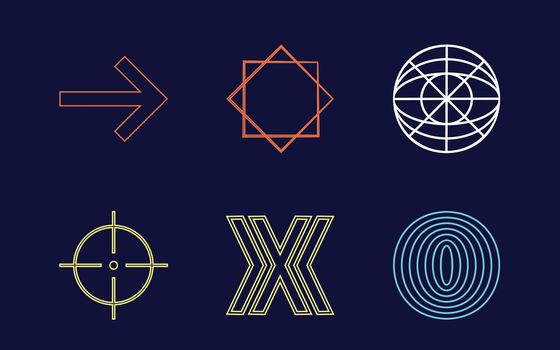 Vector Graphic Assets Set. Big collection of abstract graphic geometric symbols. Cyberpunk elements.