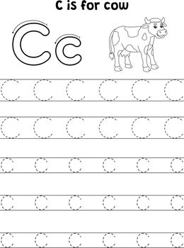 Cow Animal Tracing Letter ABC Coloring Page C